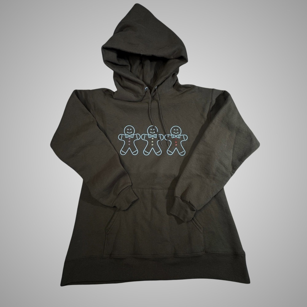 Hanes EcoSmart Mens Brown Gingerbread Man Holiday Glitter Hoodie Sweatshirt M